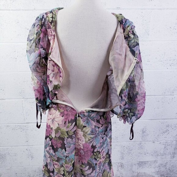 VTG 70s Mignon Italy Women's Silk Floral Tiered Midi Dress Silk Purple Size 6 - Picture 4 of 11